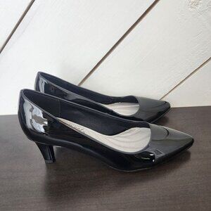 NEW Easy Street Pointe Womens 5.5 M Black Faux Patent Pumps Black 3CT